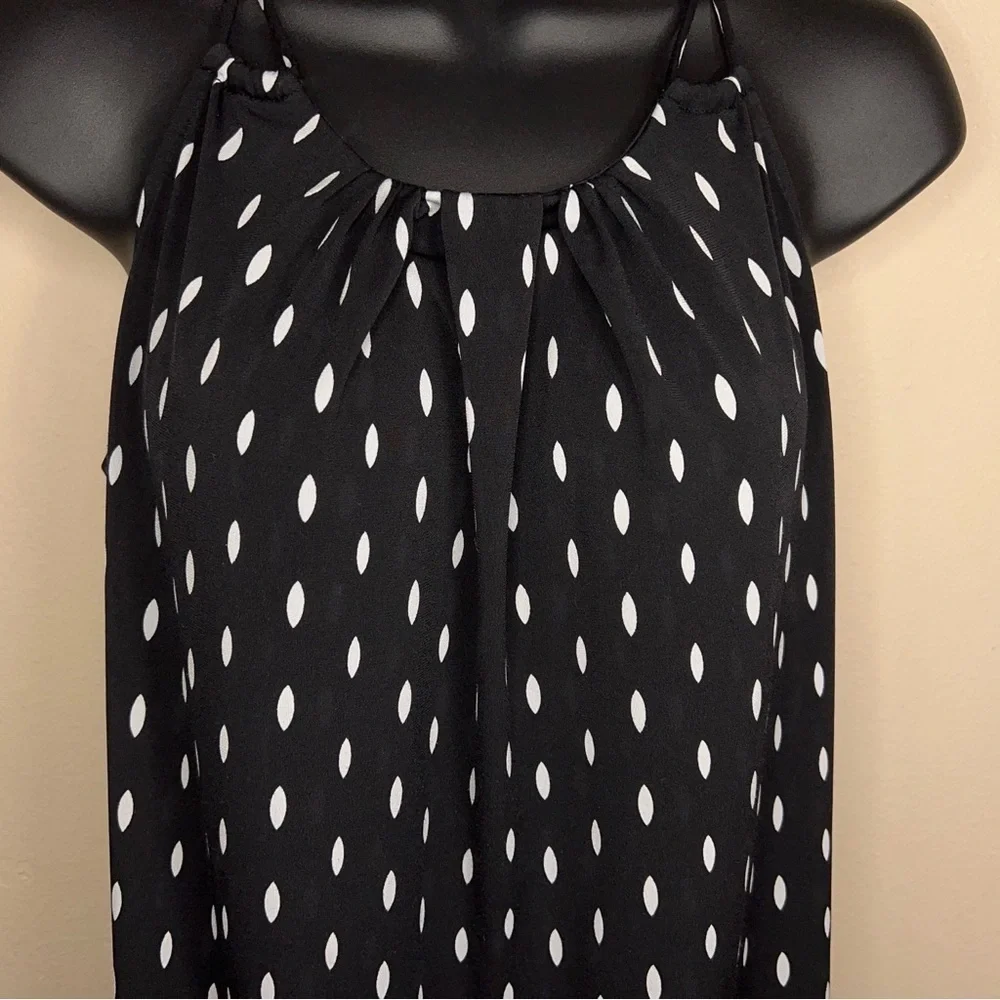 MEDIUM WORTHINGTON BLACK WHITE DOT PRINT SLEEVELESS BLOUSE STRETCH RETRO